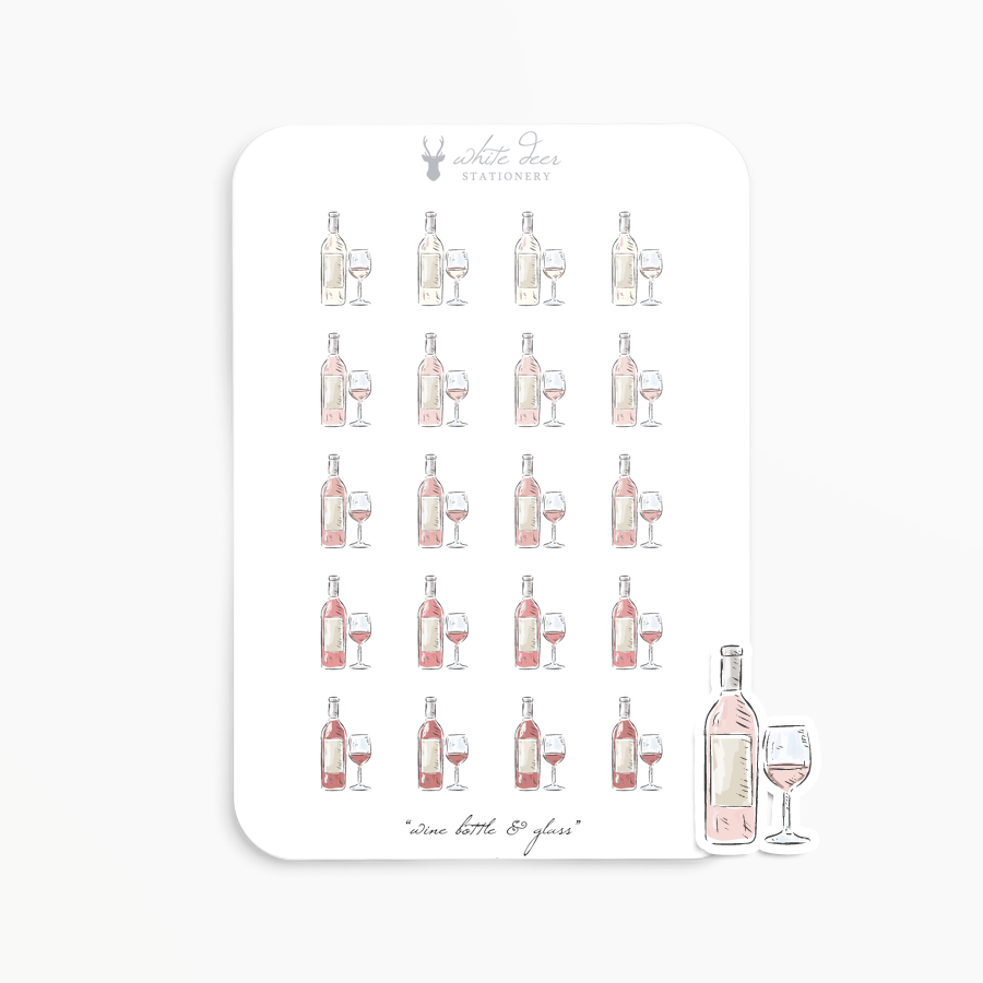 Planner Stickers Wine Bottle & Glass Doodles White Deer Stationery