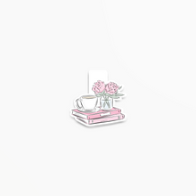 Load image into Gallery viewer, Book Stack &amp; Flowers - Magnetic Bookmark