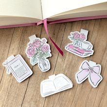 Load image into Gallery viewer, Book Stack &amp; Flowers - Magnetic Bookmark