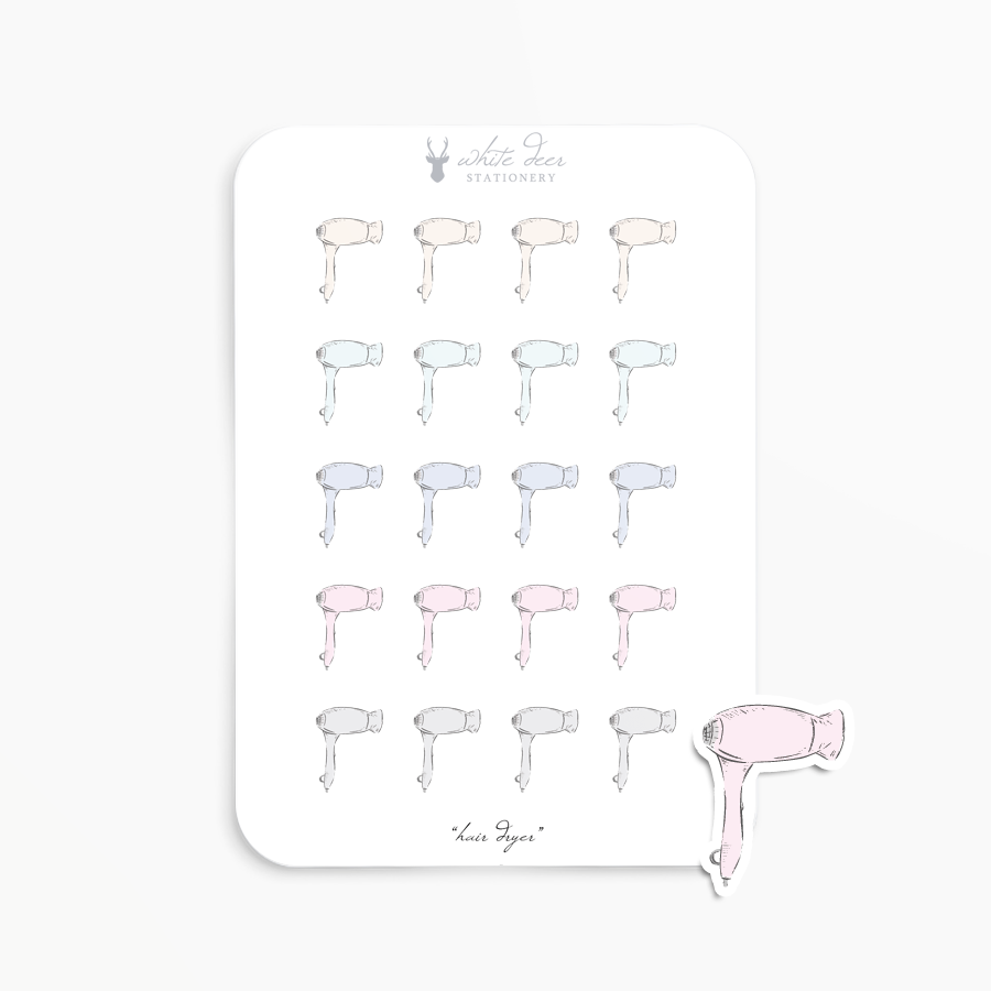 Planner Stickers Hair Dryer Doodles White Deer Stationery